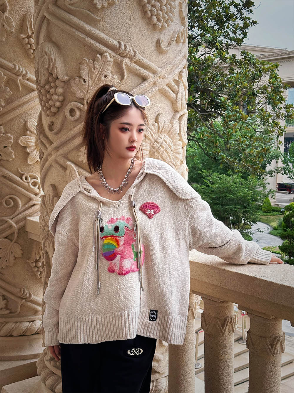 MUKZIN Cute off-white Campus Style Versatile High-quality Ssweater Lapels