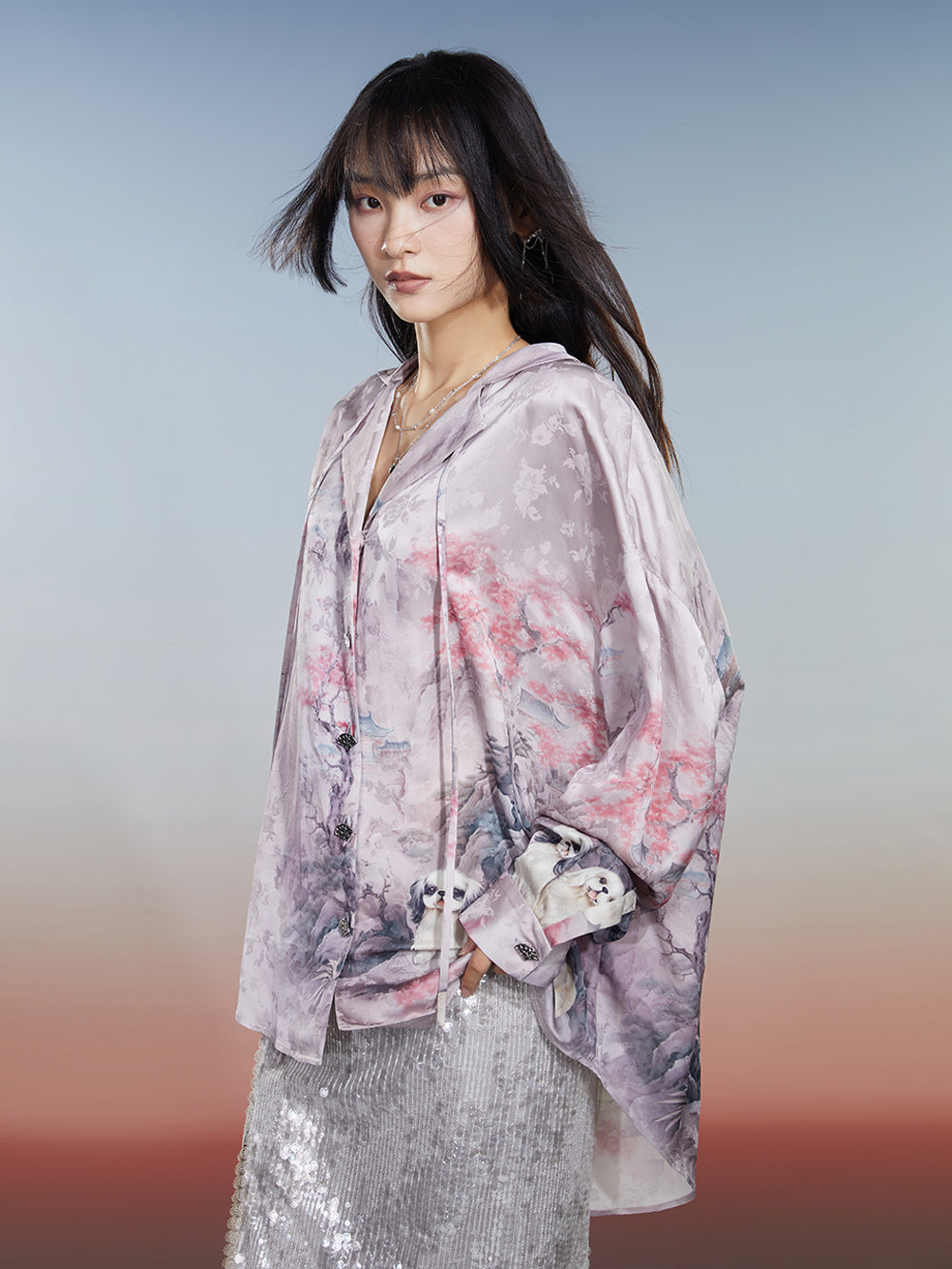 MUKZIN Single-breasted Vintage Shirt Lapel Print