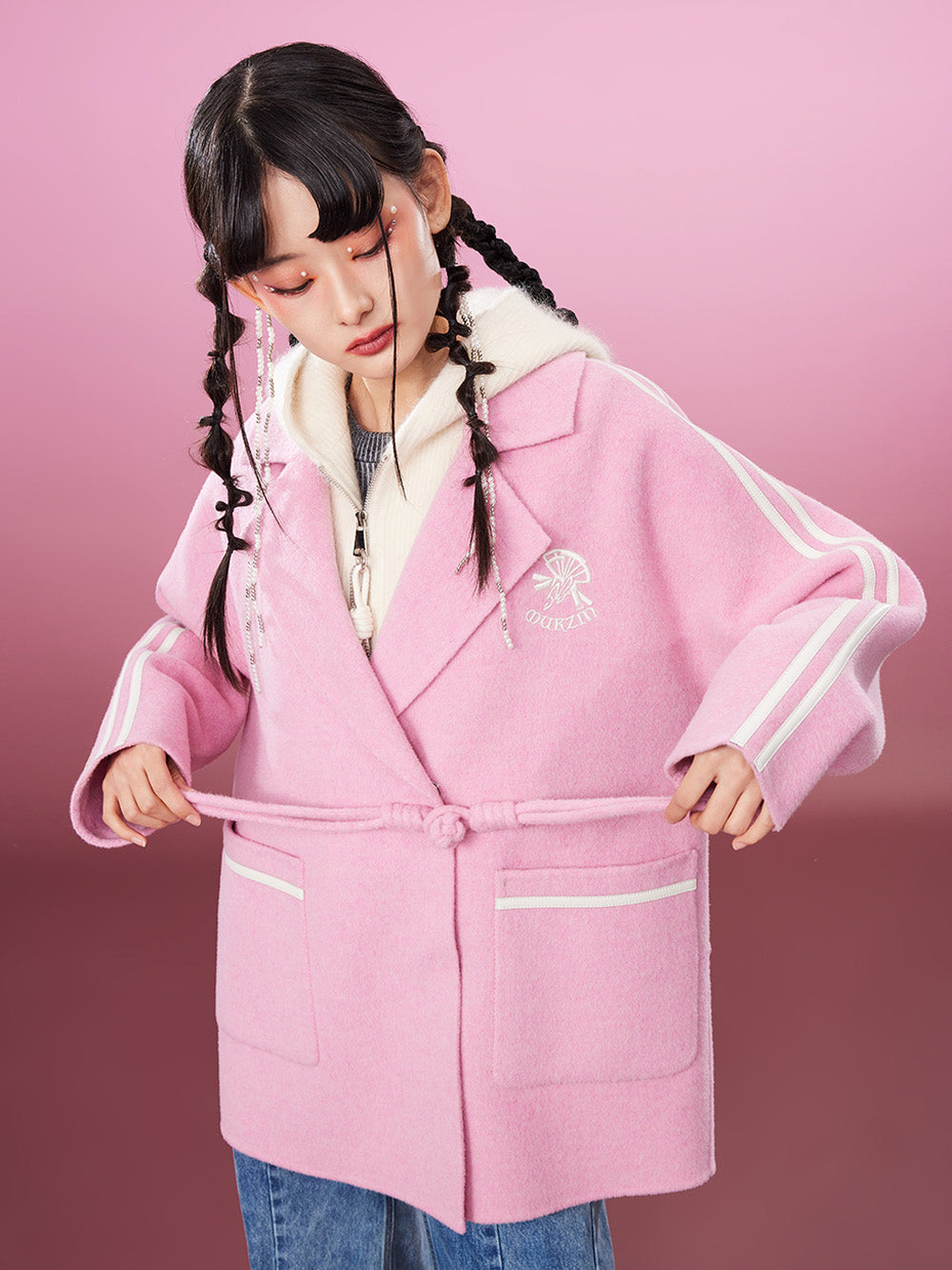 MUKZIN Sporty Frog Button Sleek Pink Coat