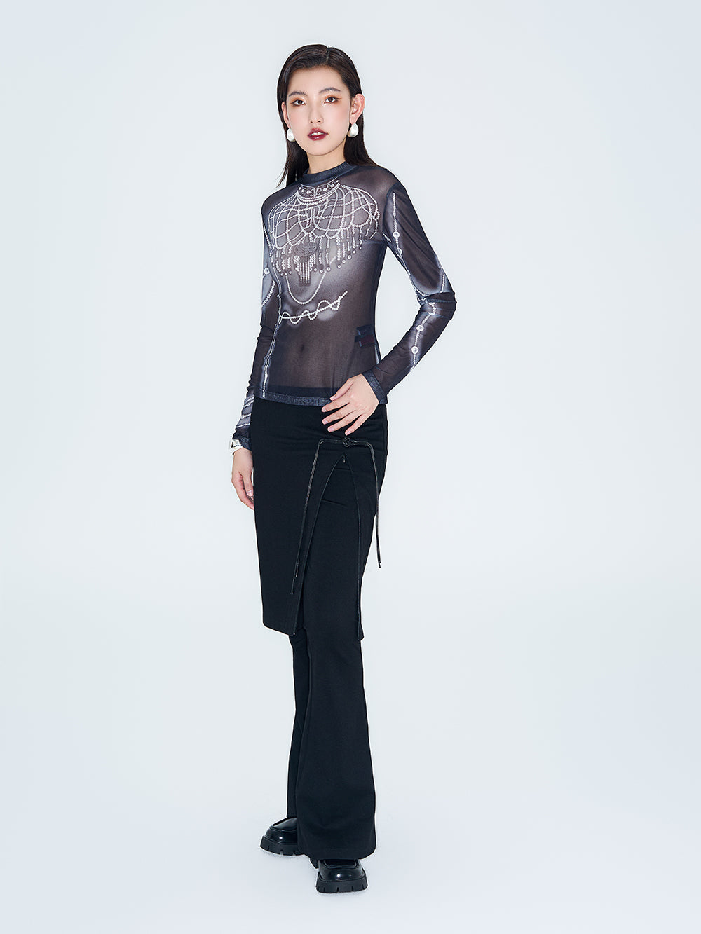 MUKZIN Linglong "Shadow" Chinese Retro Fake Two-Piece Bell-bottom Pants