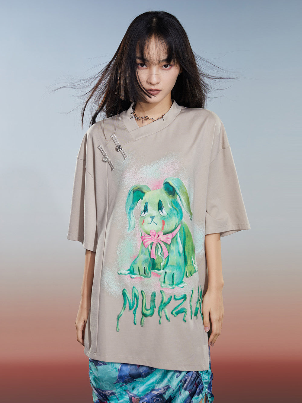 MUKZIN Loose 2-color Versatile Slit Casual Comfortable T-shirt