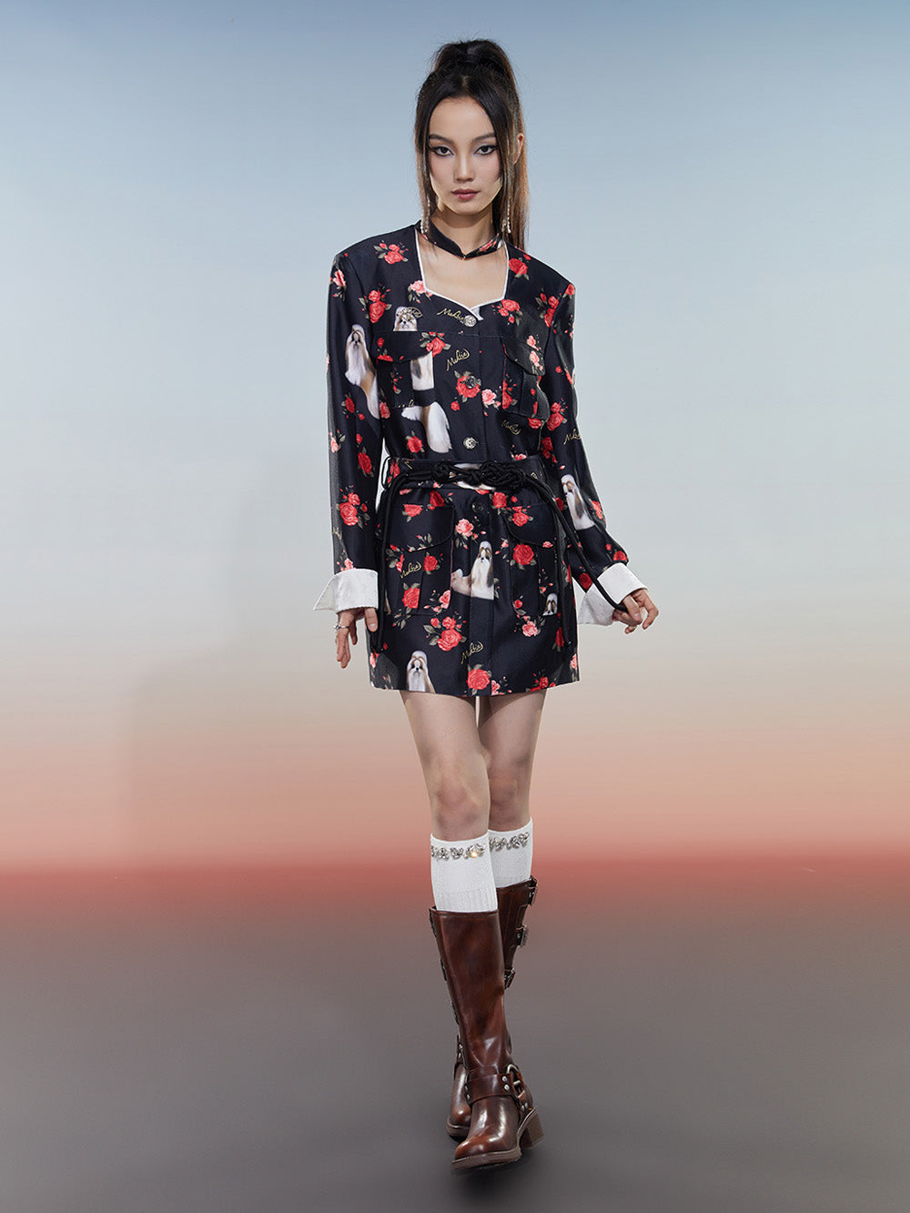 MUKZIN Square Neck Retro New Popular Long-sleeved Cheongsam Dress