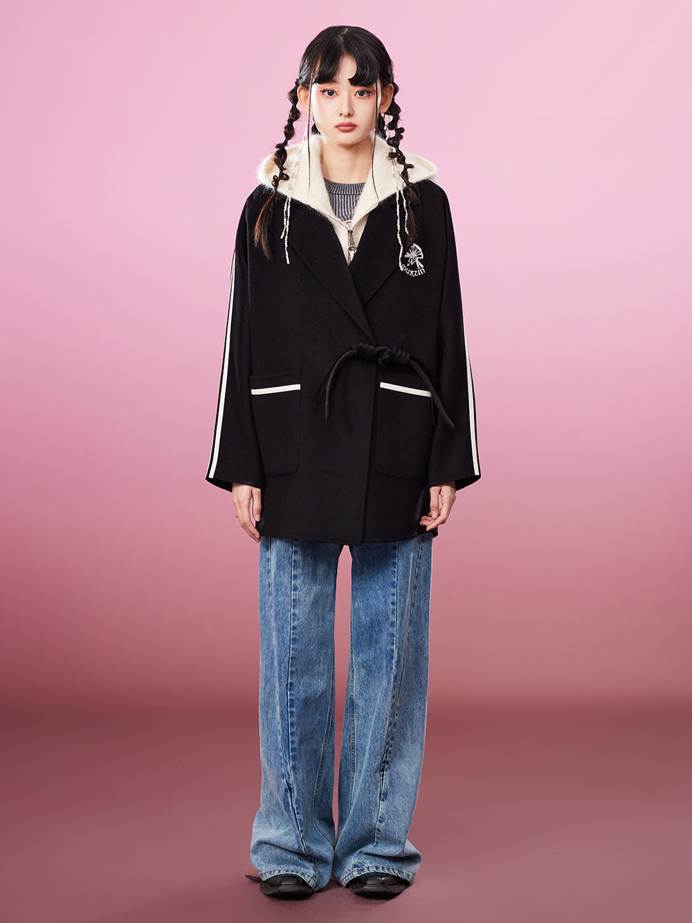 MUKZIN Sporty Frog Button Sleek Pink Coat