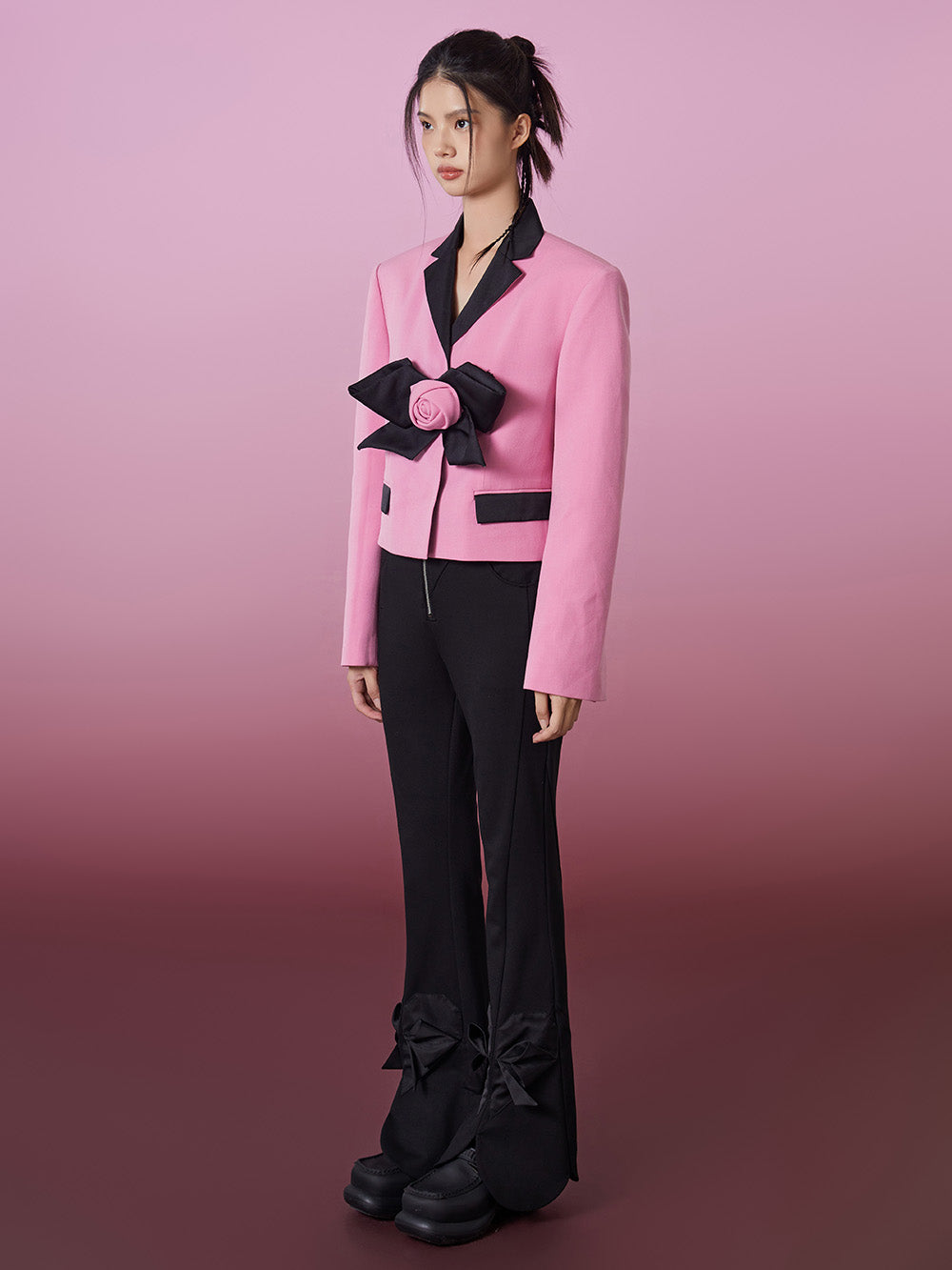 MUKZIN Pink Stylish Lapel Suit with Bow Decoration