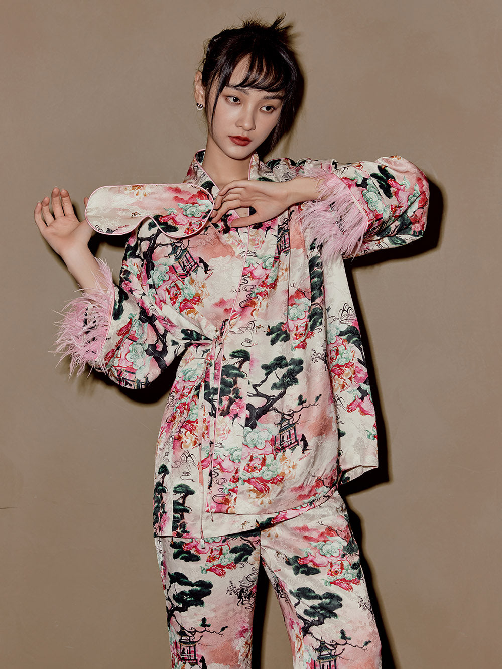 MUKZIN New Pajama Set Retro Style Print Comfortable+Socks