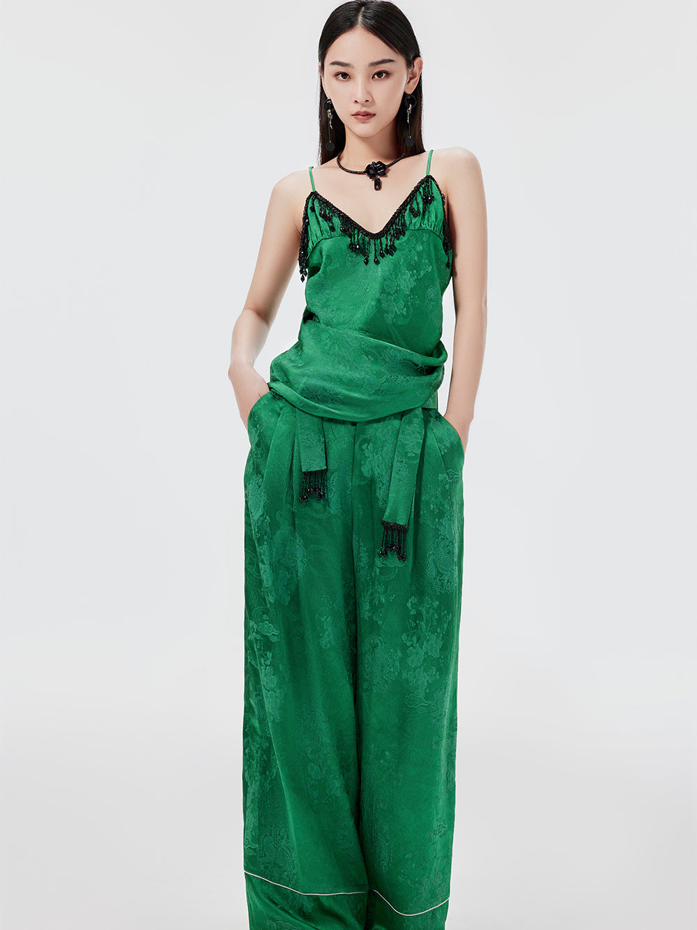 MUKZIN Sexy Suspender Jacquard Pants Suit Two-piece Set
