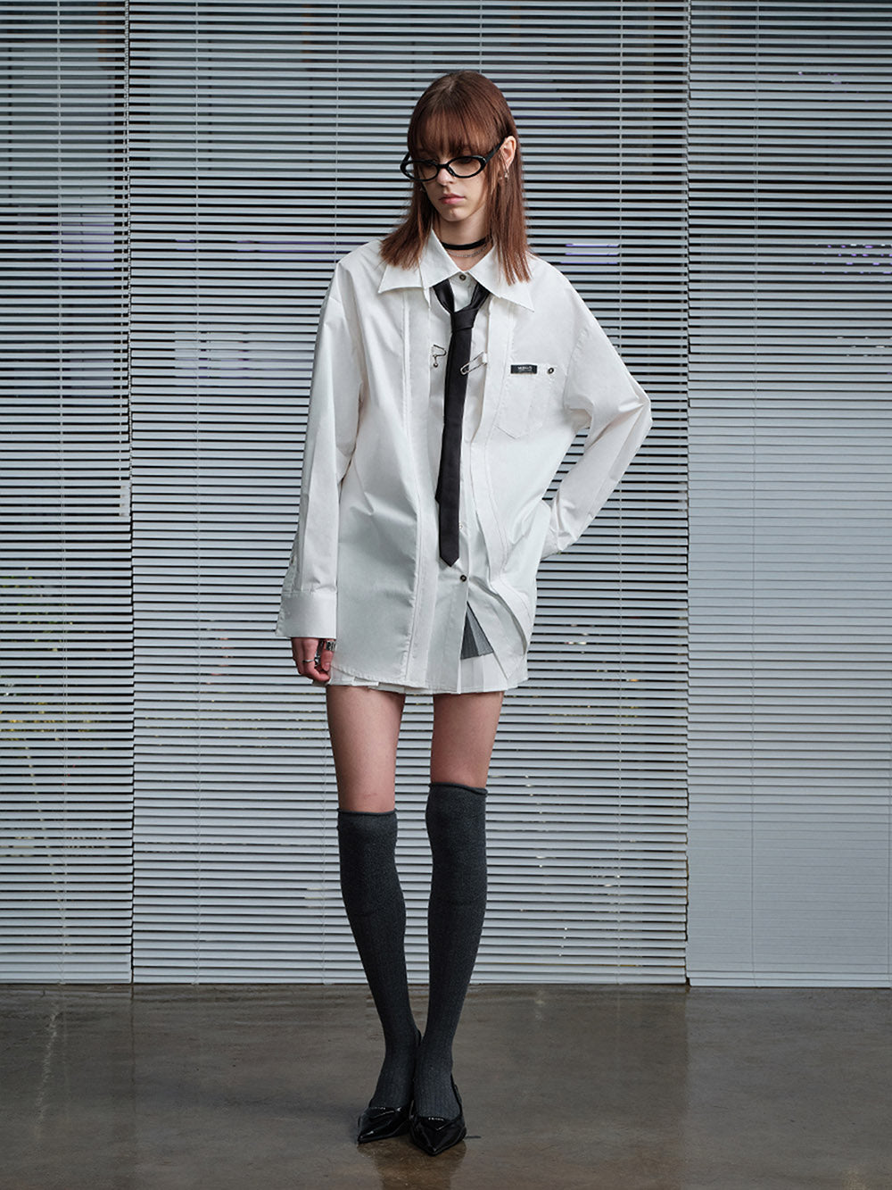 MUKTANK X MODULER Double-layered Collar Buttoned Oversized Shirt
