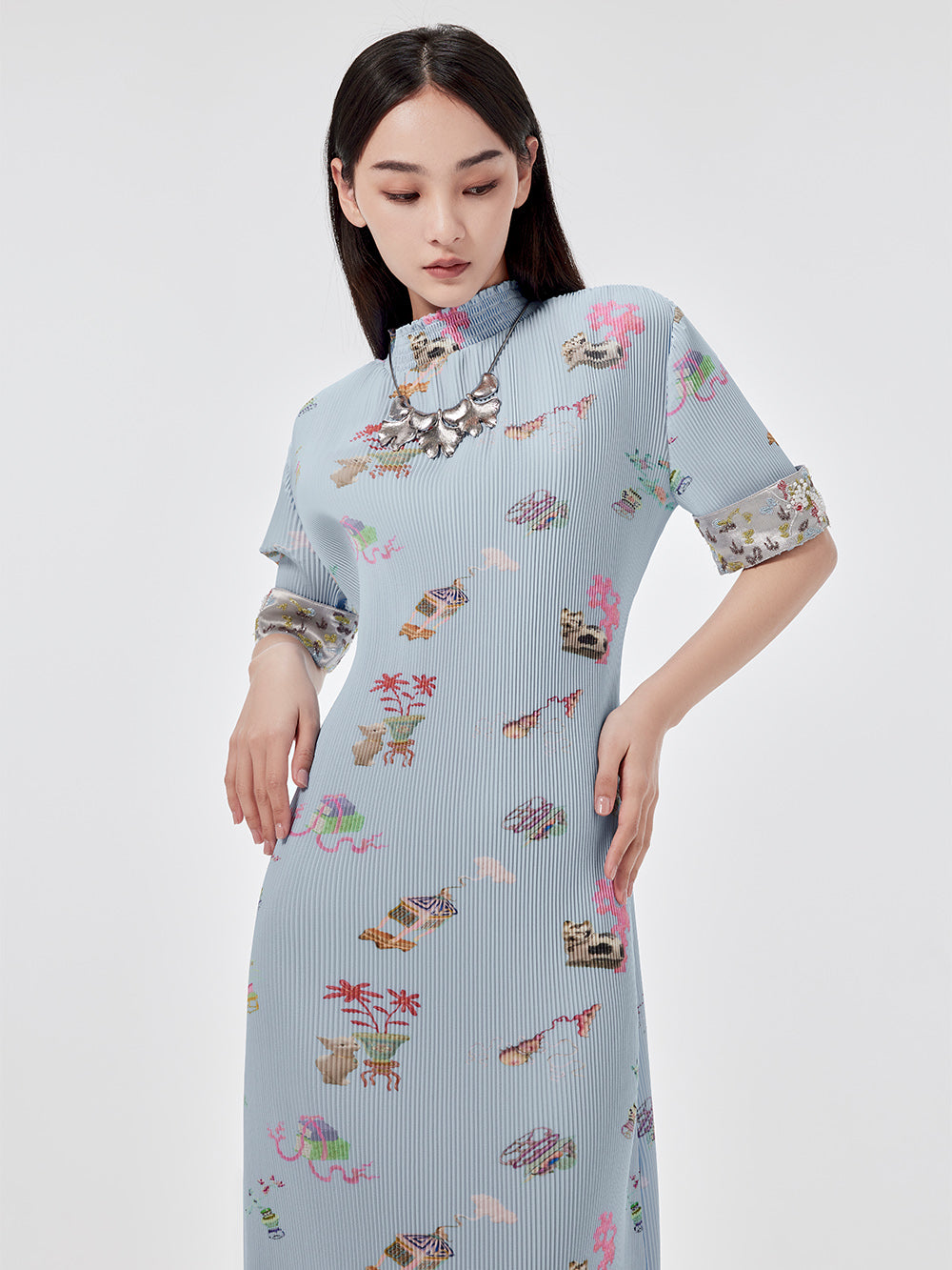 MUKZIN Printed Short-sleeved Cheongsam Qi Pao