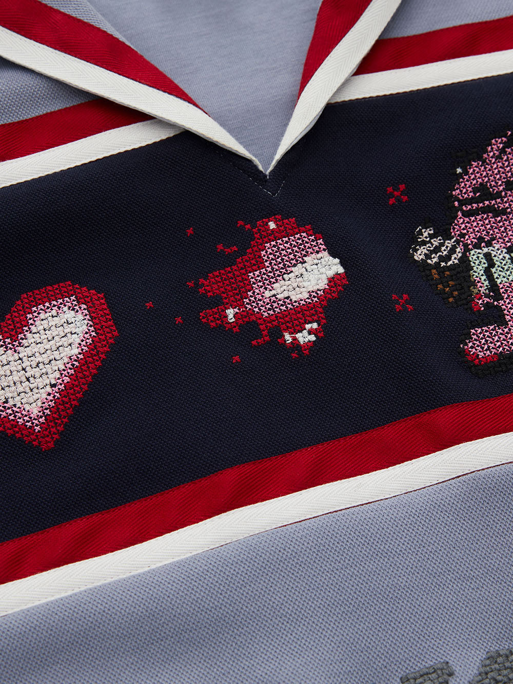 MUKZIN Navy Collar Cartoon Embroidered Loose T-shirt