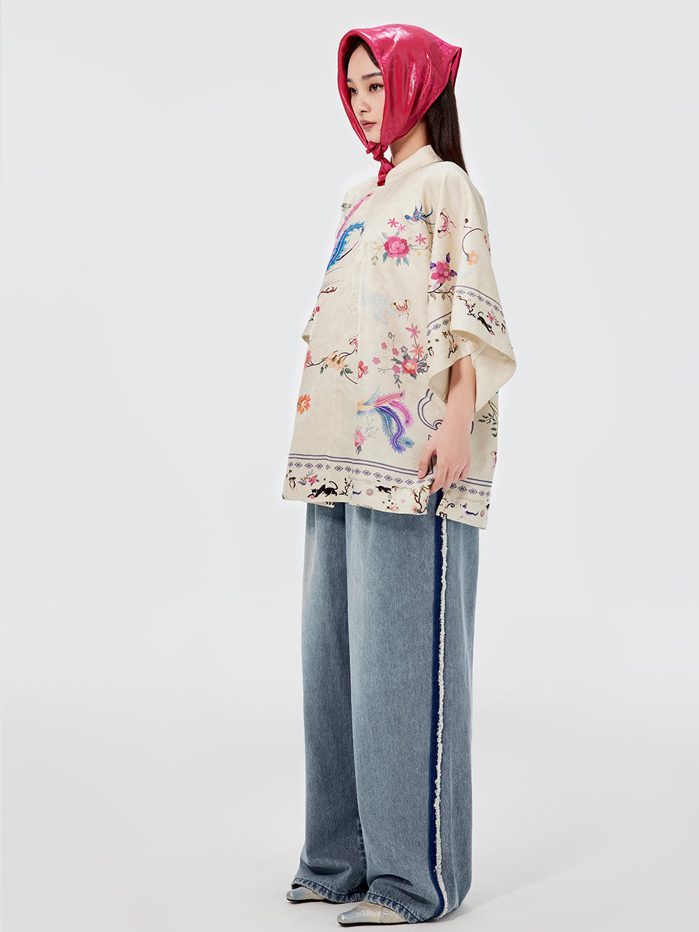 MUKZIN Beige Jacquard Cheongsam Qi Pao Shirt