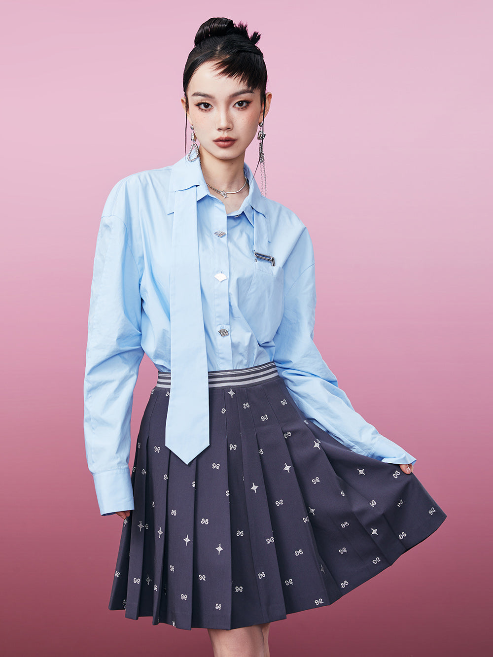 MUKZIN Sky Blue Inserted Tie Design Shirt
