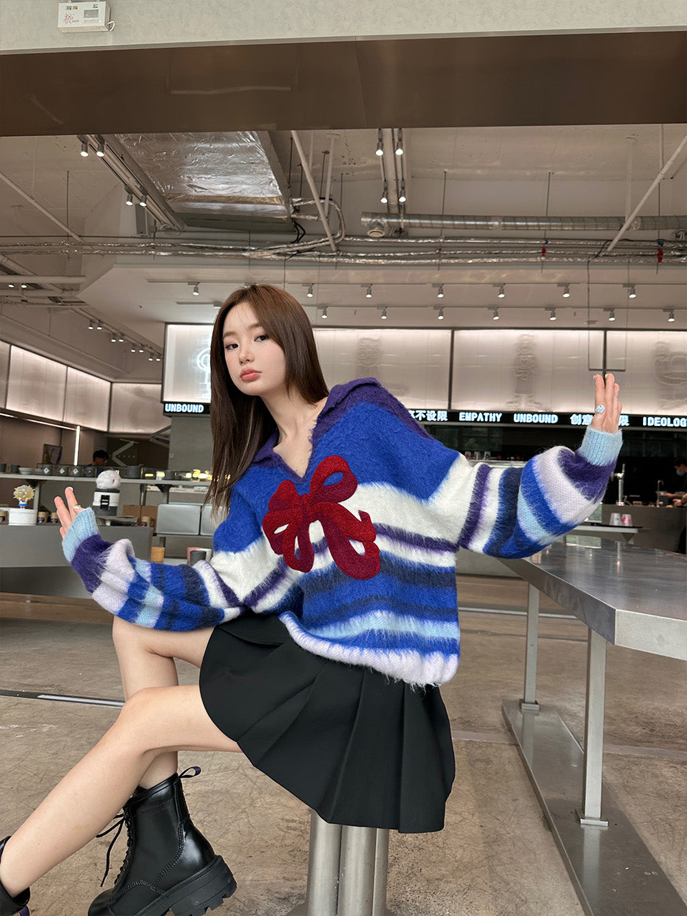 MUKZIN Bow Striped All-match Casual Cute Sweatshirt