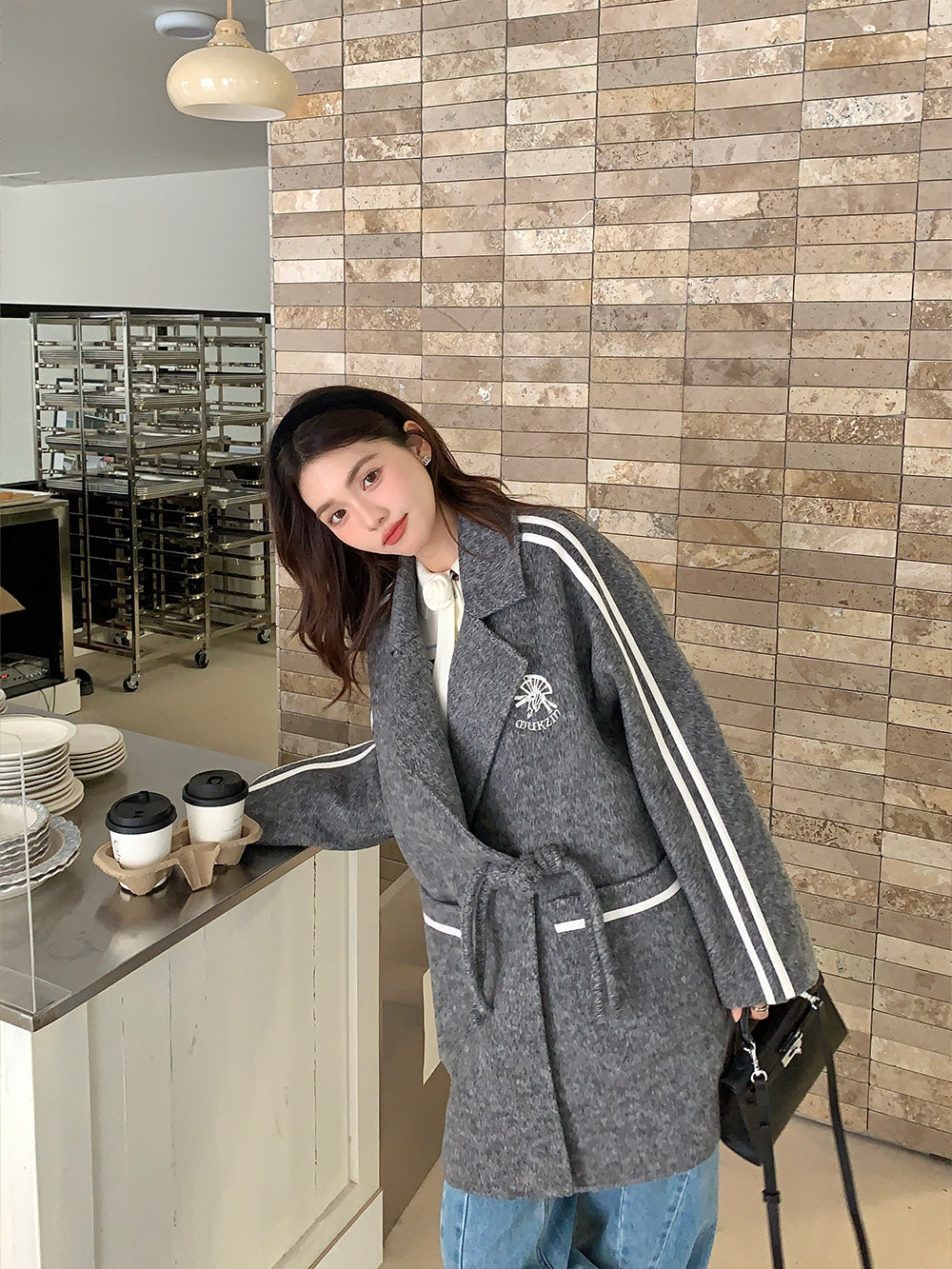 MUKZIN Elegant Gray Double-faced Woolen Coat