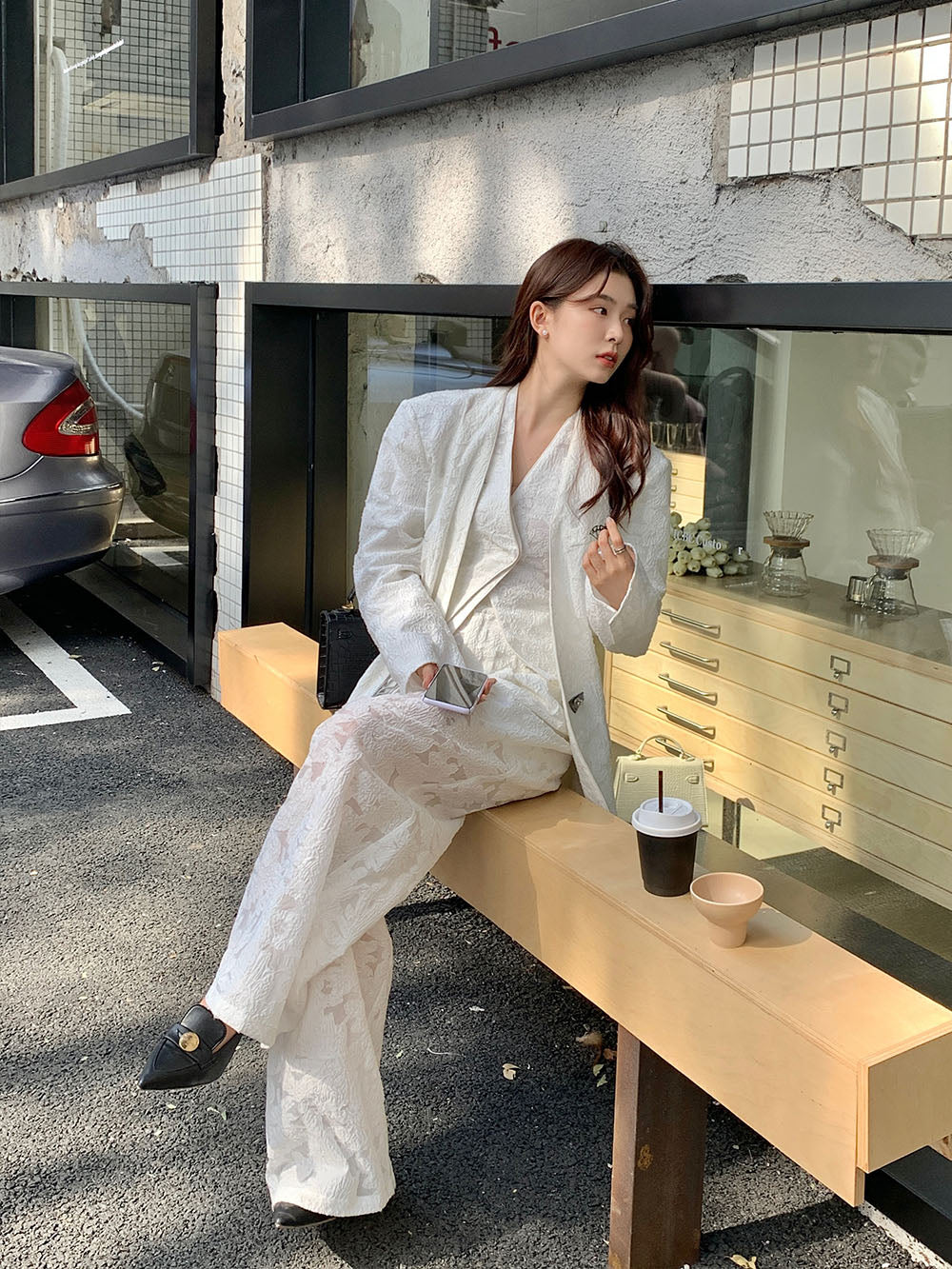 MUKZIN White Jacquard Chinese Charming Suit