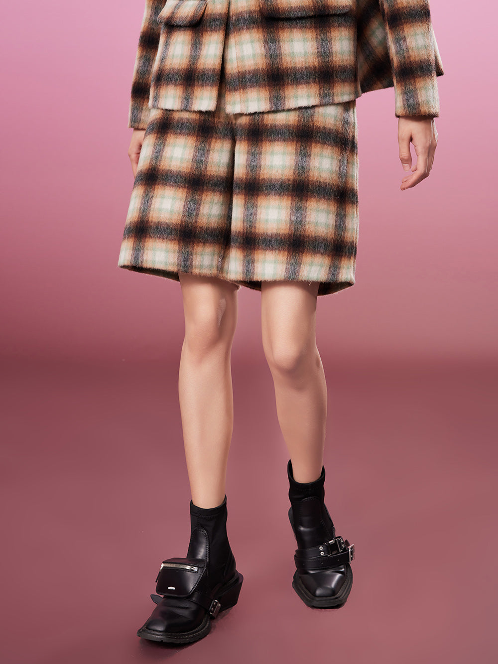 MUKZIN Brown Exquisite Woolen Plaid Short Shorts