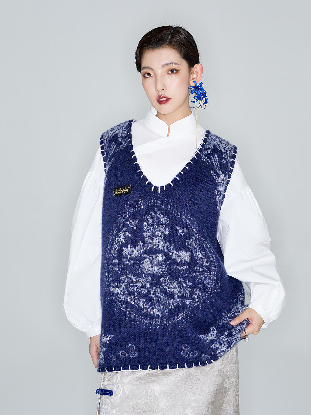 MUKZIN Linglong "Mandarin Duck" Mohair Knitted Large Round Collar Vest