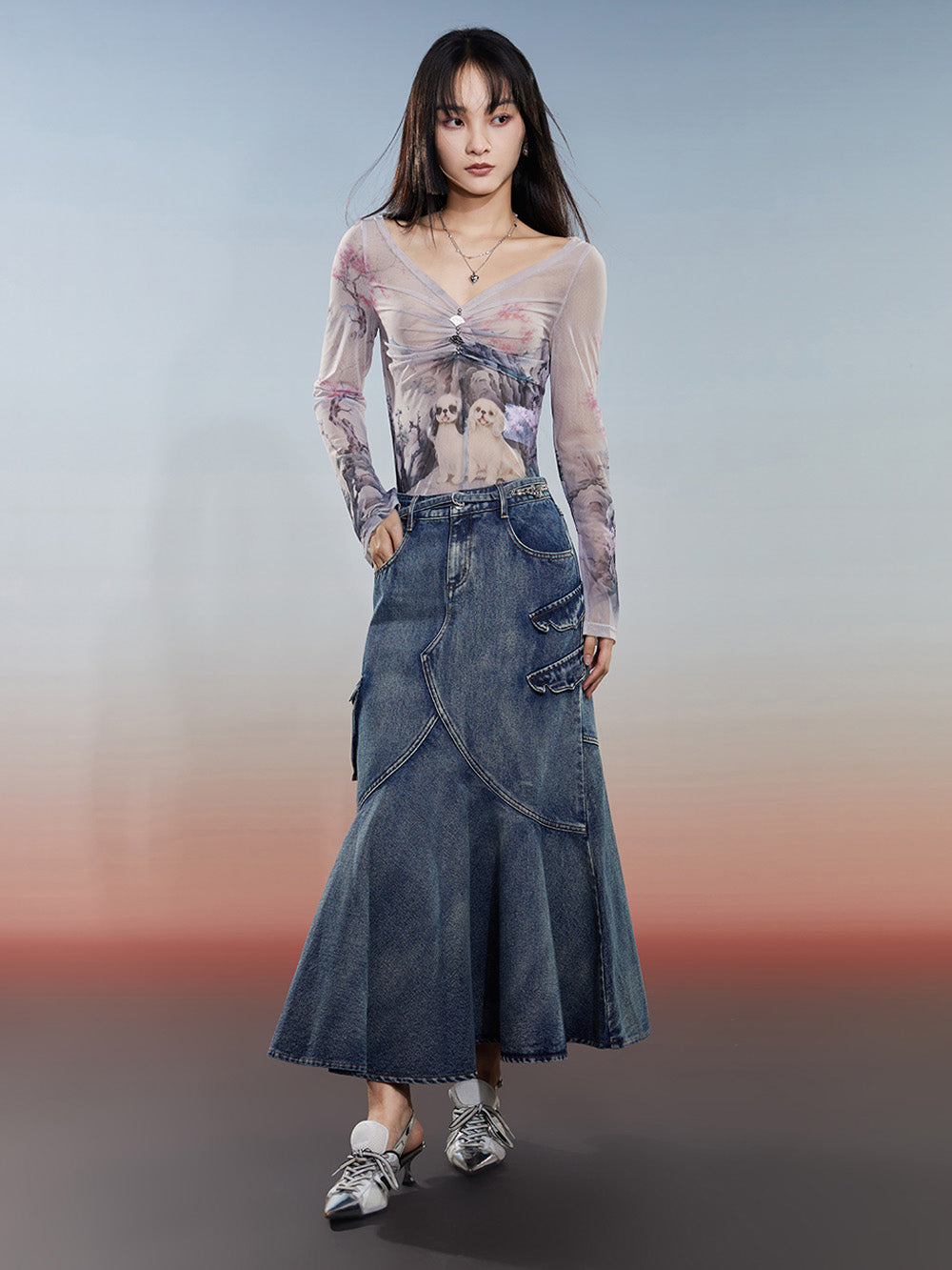 MUKZIN Charming High-quality Skirt with Slit Print