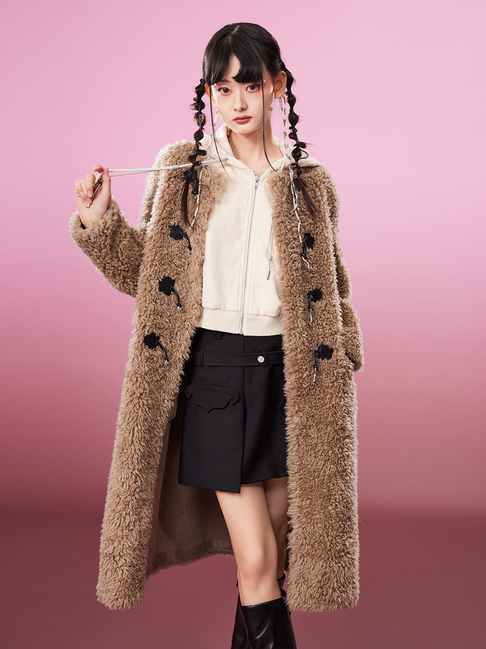 MUKZIN Straight Light Brown Lambswool Coat