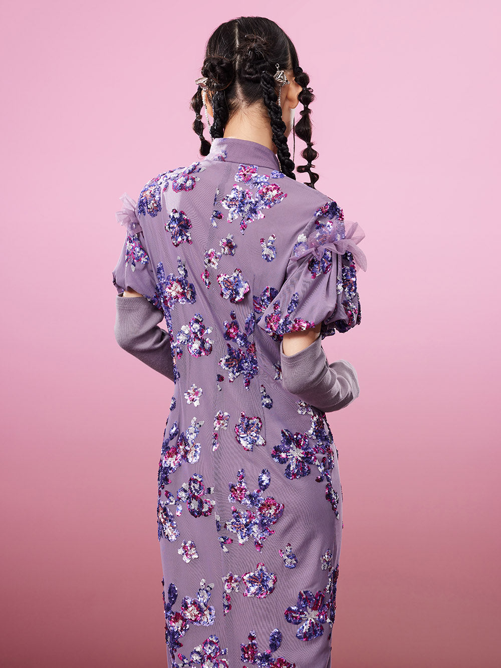 MUKZIN Charming Slim-fitting Purple Slit Original Cheongsam Dress