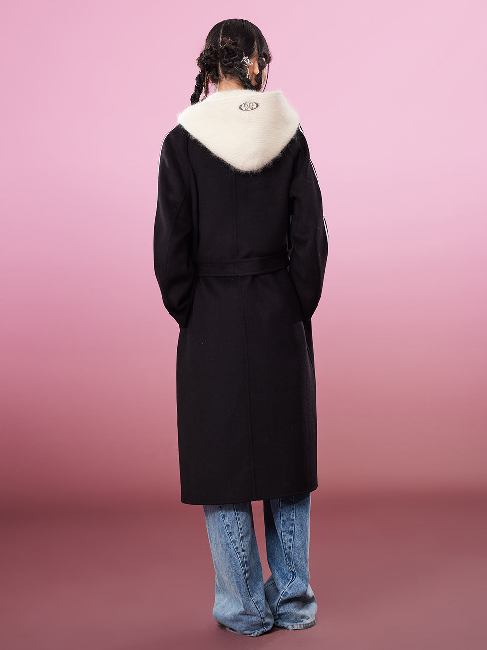 MUKZIN Logo Classic Casual Black Woolen Coat