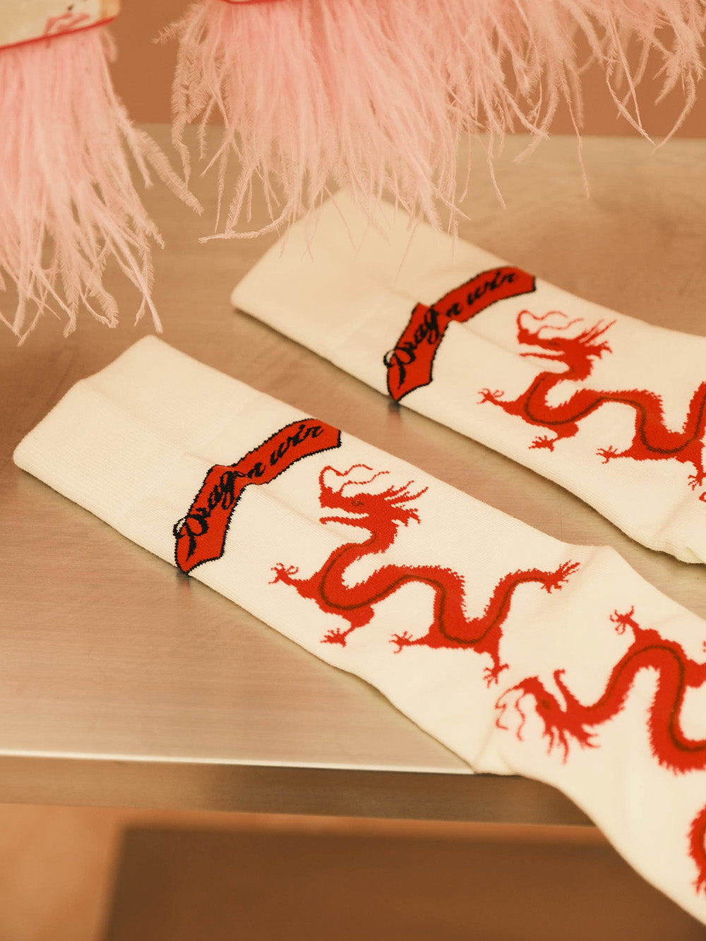 WS Rose Red/ Pink Velvet Turkey Feather Pajamas+Socks