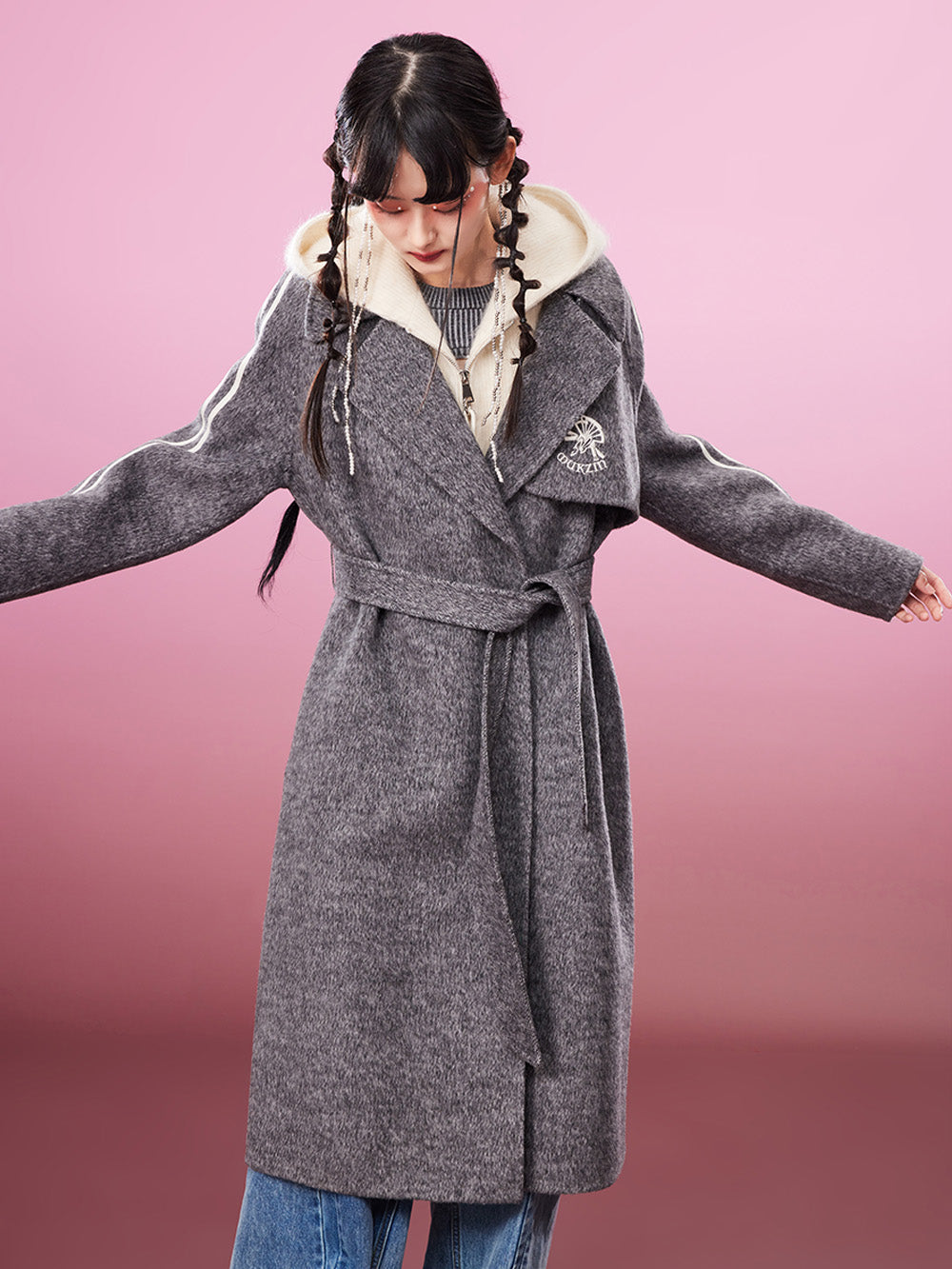 MUKZIN Logo Classic Casual Black Woolen Coat