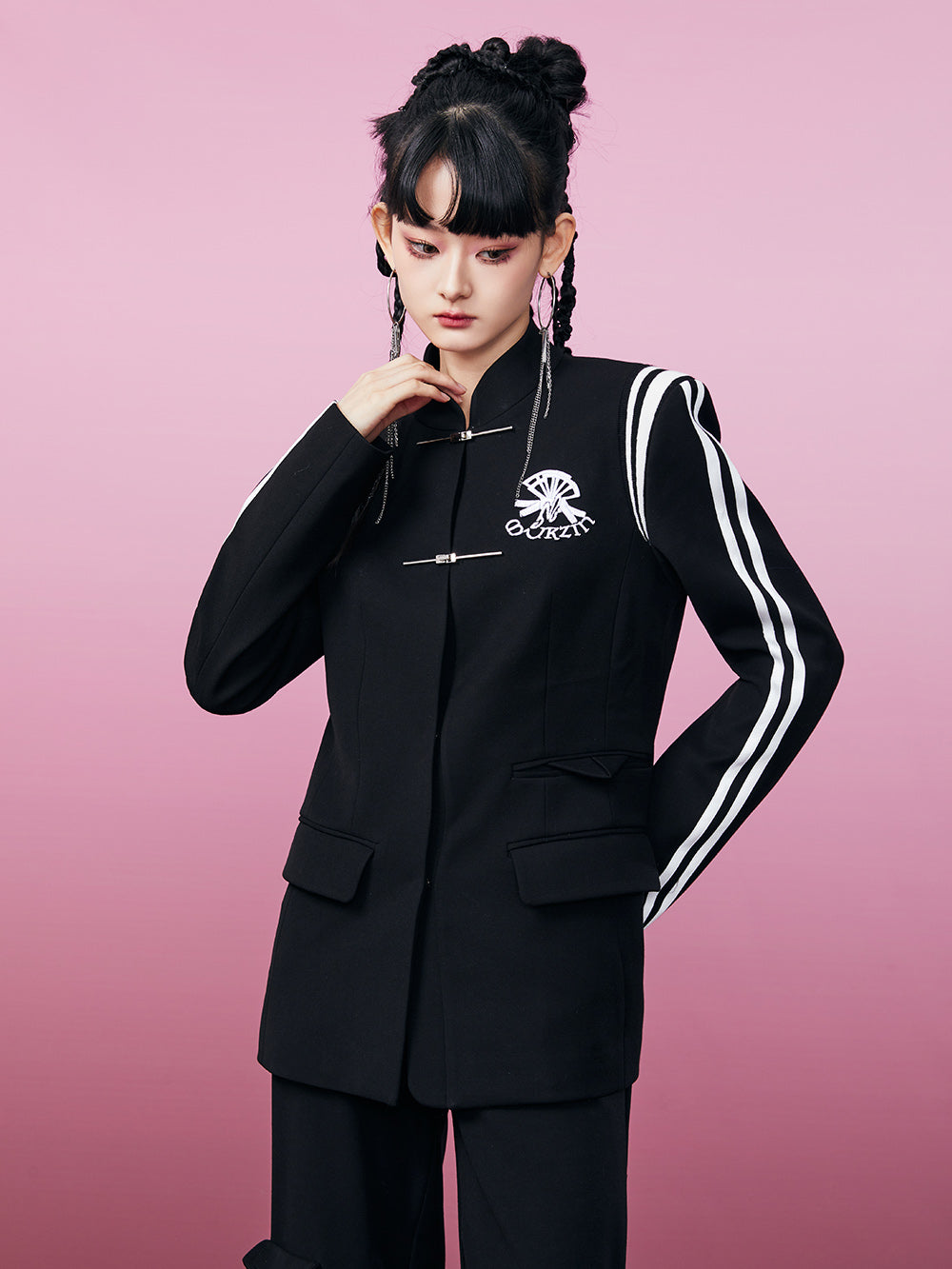 MUKZIN Strip Zhongshan Suit Waisted Coat