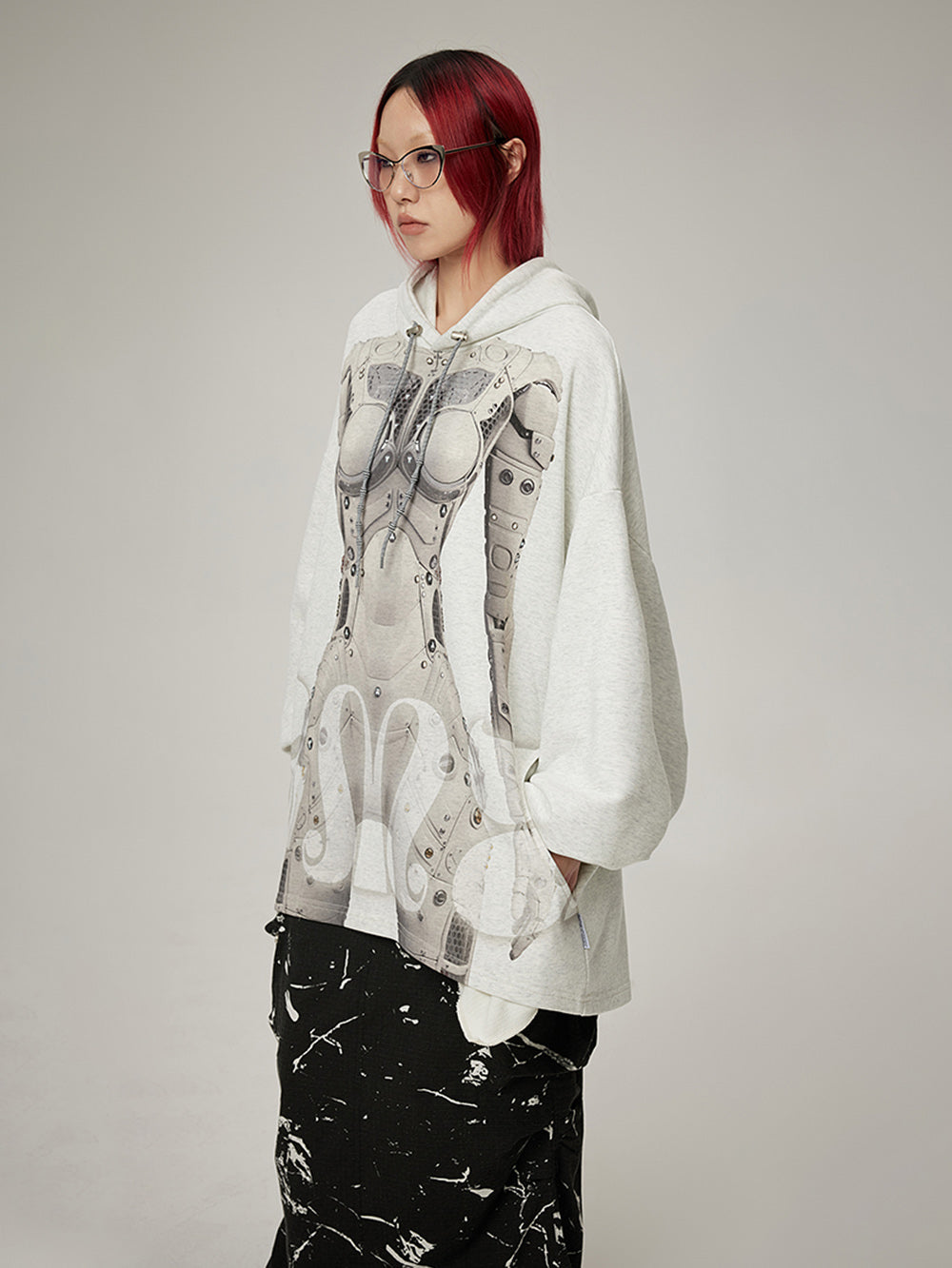 MUKTANK  AI Robot Printed Oversize Unisex Hoodie
