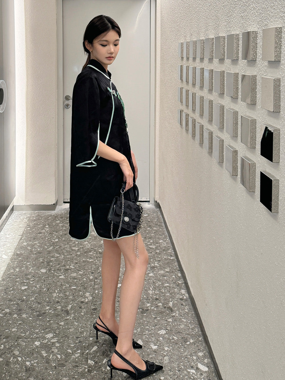 MUKZIN Black Panda Embroidered Cheongsam Dress