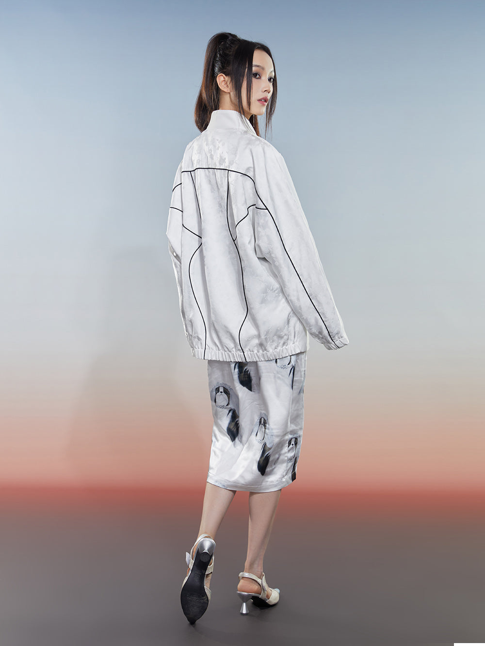 MUKZIN Spliced Jacquard White Commuting Style Slim Suit