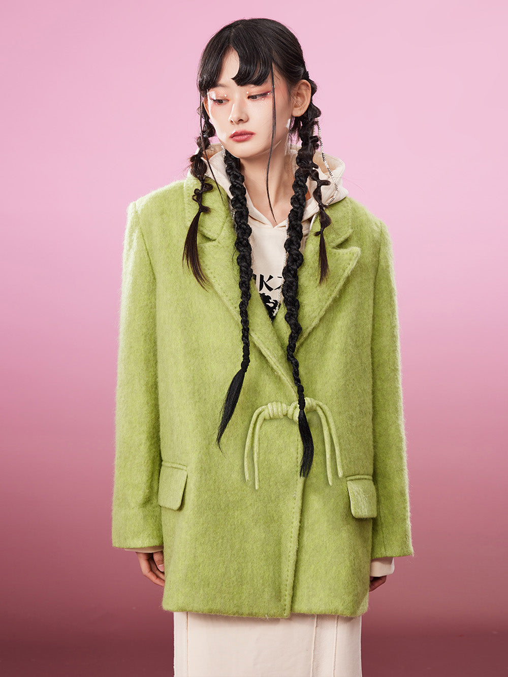 MUKZIN Avocado Green Double-faced Short Woolen Coat