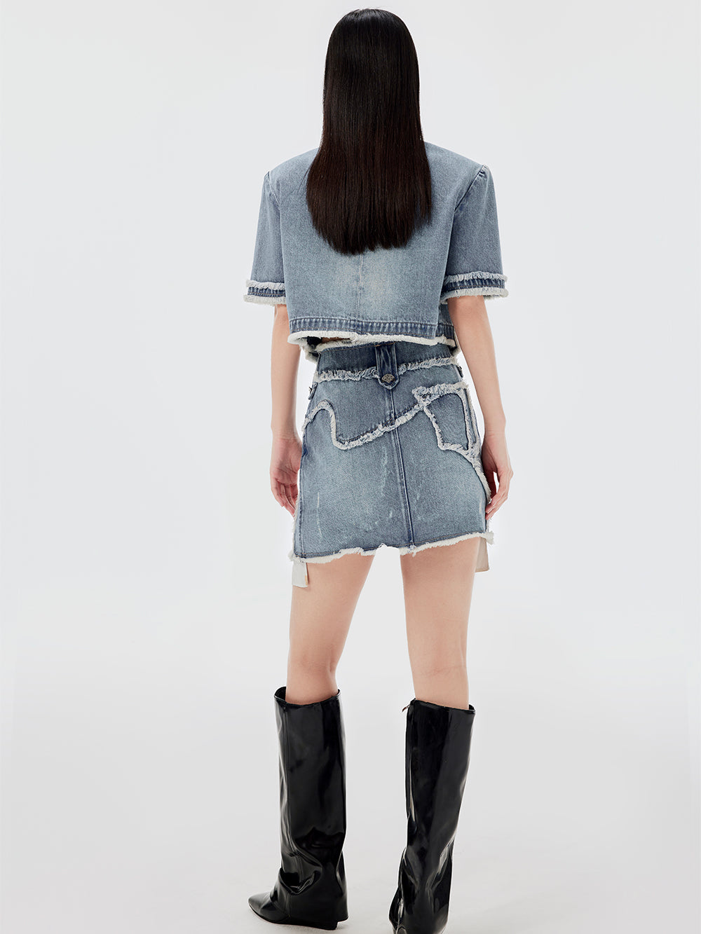 MUKZIN Vintage Denim Frayed Skirt