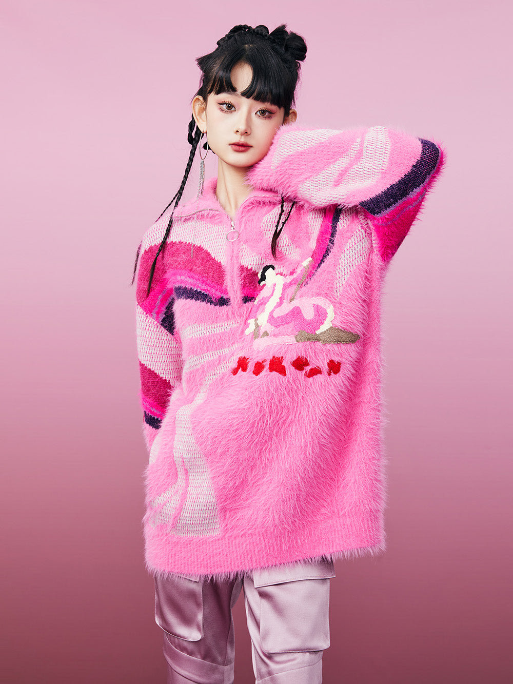 MUKZIN Pink Mink Skiing Women Pattern Sweater