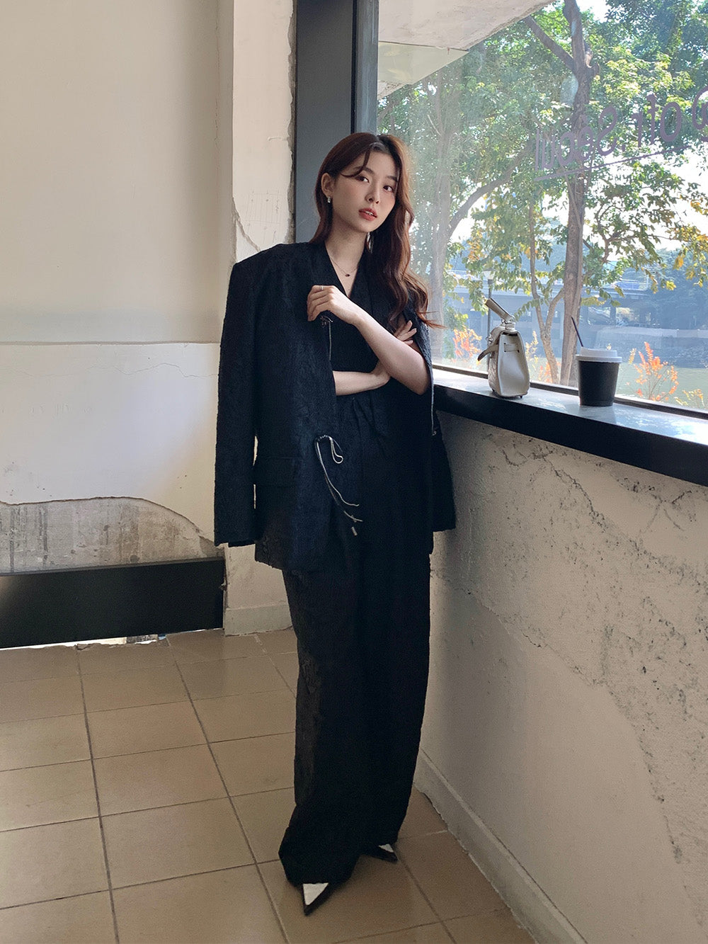 MUKZIN Black Stylish Jacquard DurableVersatile Suit