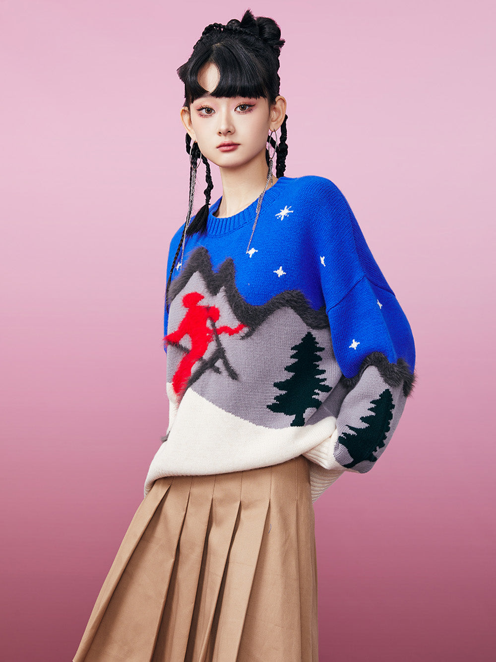 MUKZIN Skiing Women Blue Knited Sweater