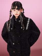 MUKZIN Medium Long Black Embroidered Patchworks Fur Coat