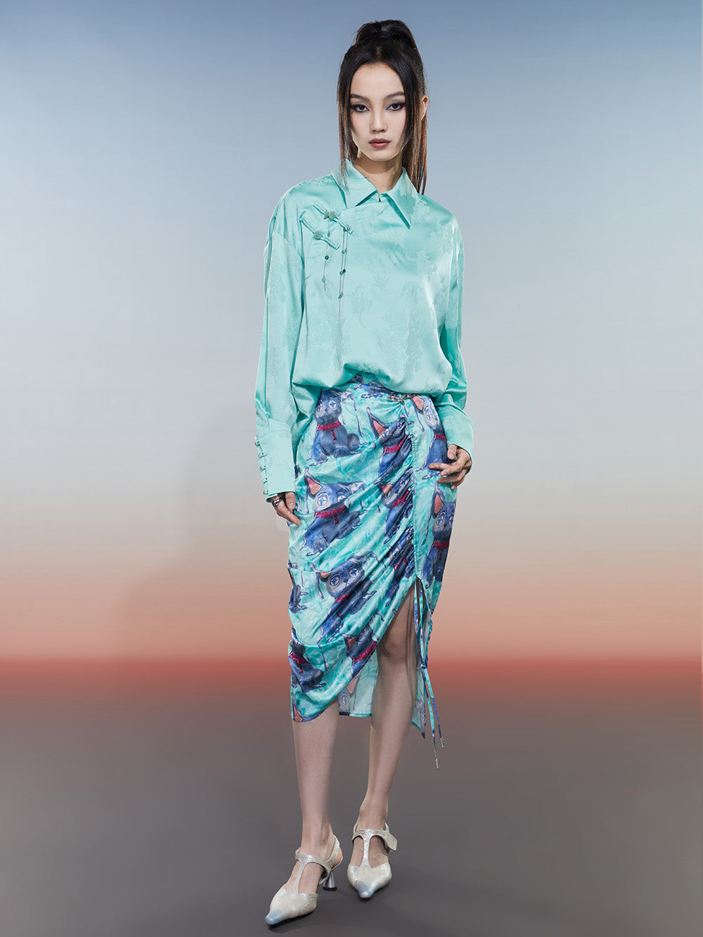 MUKZIN Solid Color Retro Floral Jacquard Chinese Style Shirt