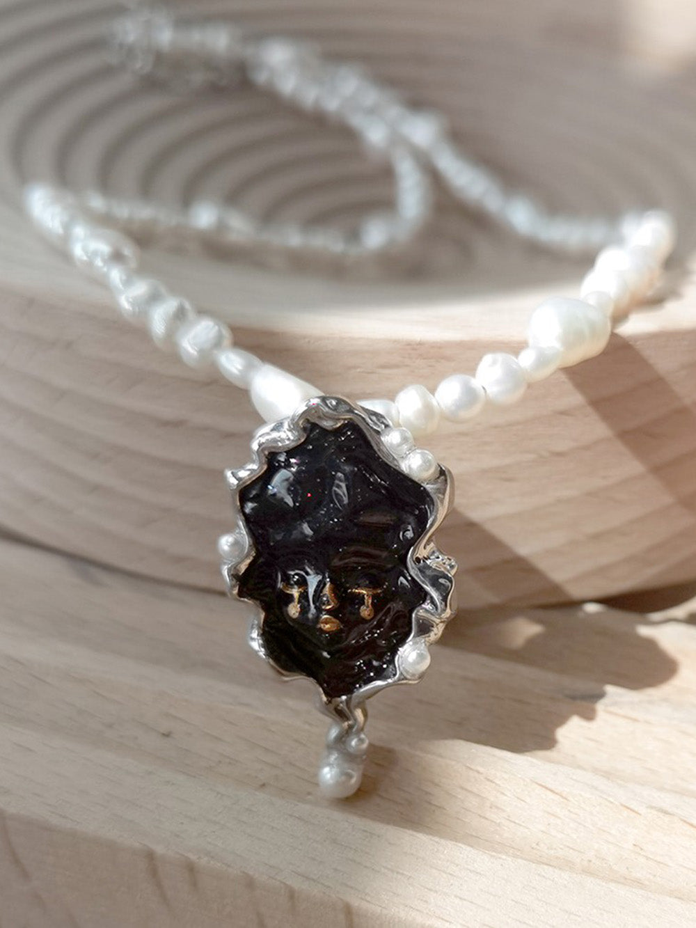 MUKTANK X QUANDO Tears of Black Witch Pearl Beaded Necklace
