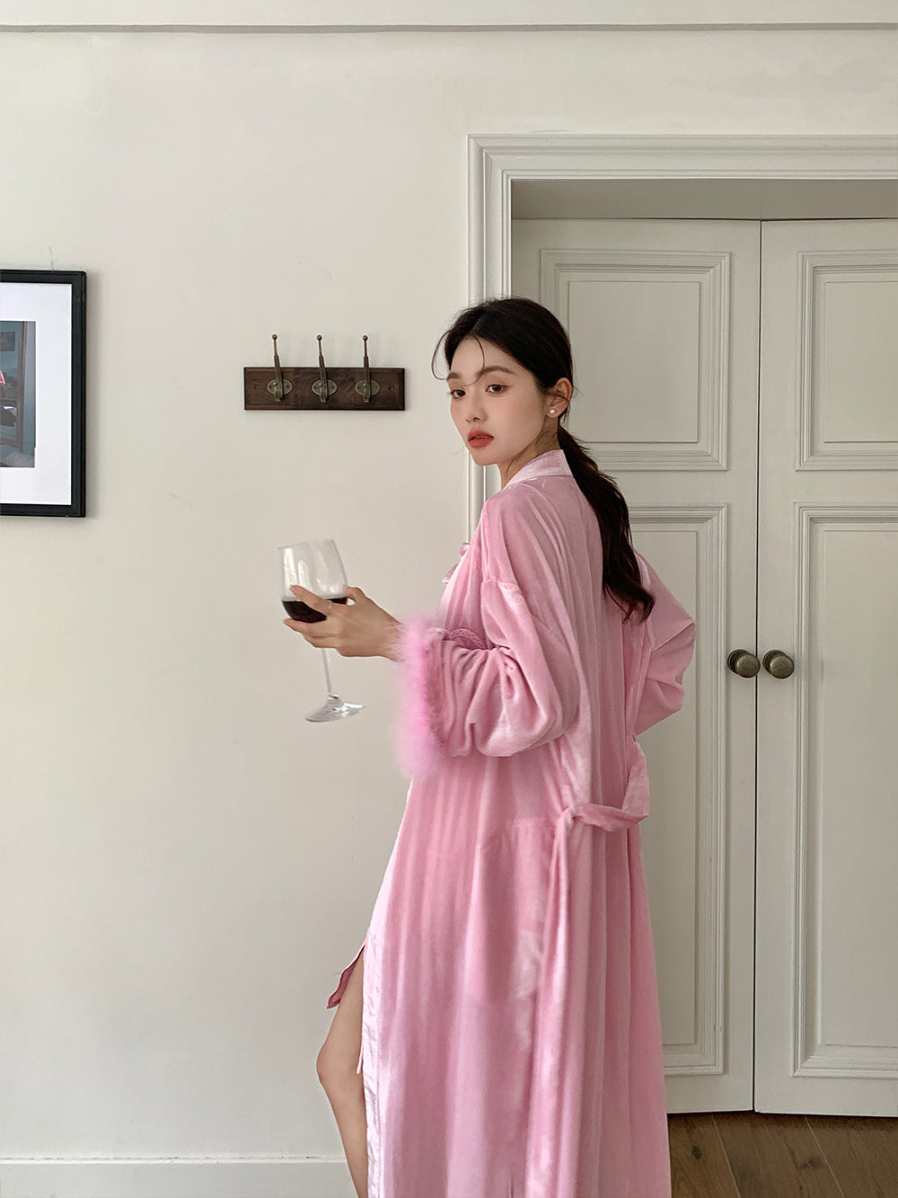 WS Rose Red/ Pink Velvet Turkey Feather Pajamas+Socks