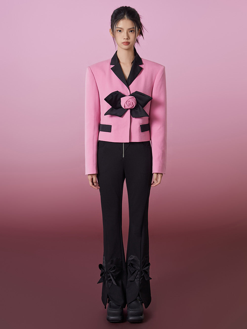 MUKZIN Pink Stylish Lapel Suit with Bow Decoration