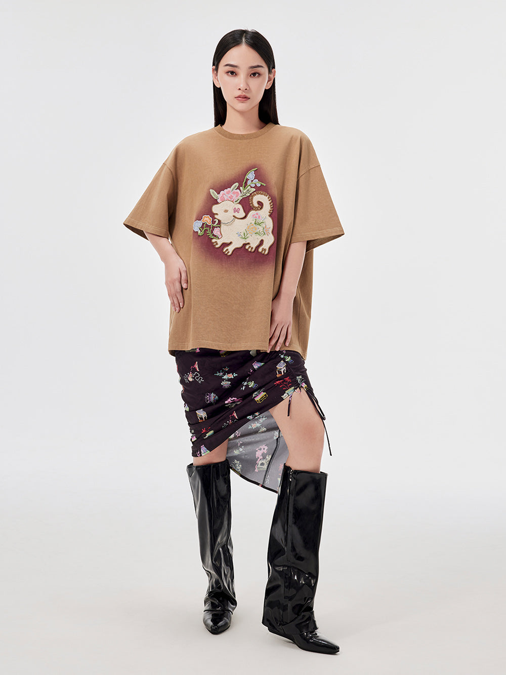 MUKZIN Casual Loose Cute Embroidered Versatile Retro Style T-shirt