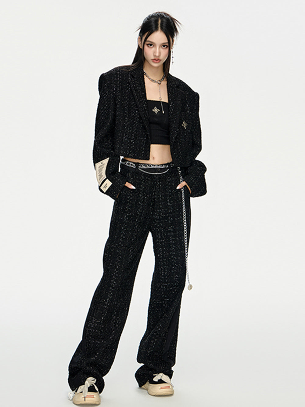 MUKTANK x ARDENCODE W IMPRINT Spliced Woollen Wide Leg Pants