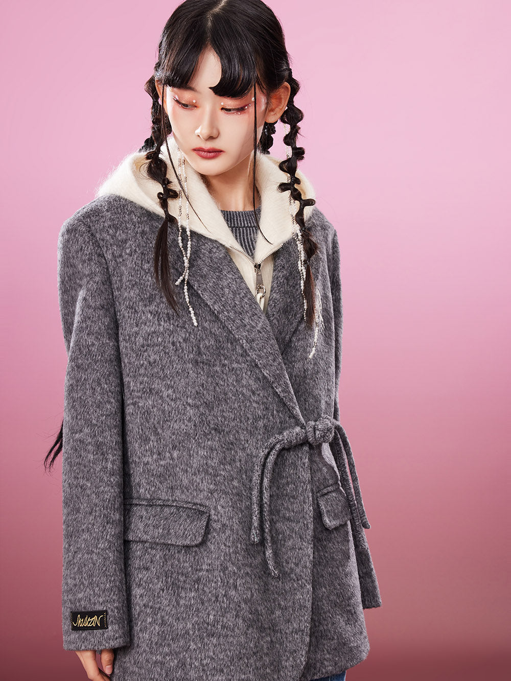 MUKZIN Gray/Pink Lively Double-faced Woolen Coat