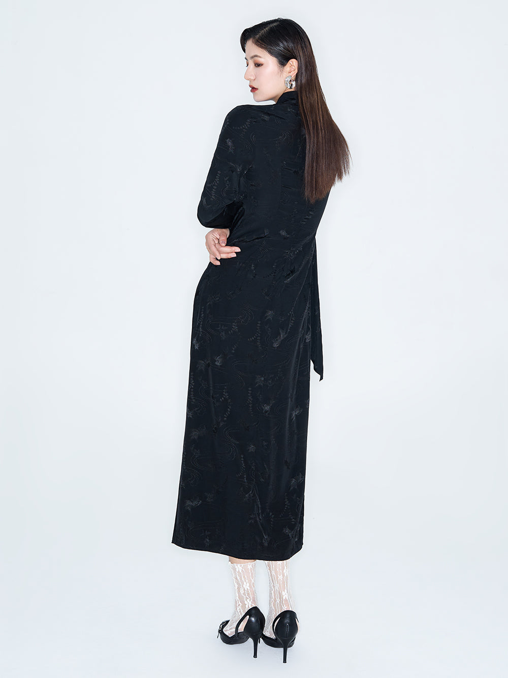 MUKZIN Linglong "Joyful Phoenix" - New Chinese-Style Jacquard High-Slit Cheongsam Dress