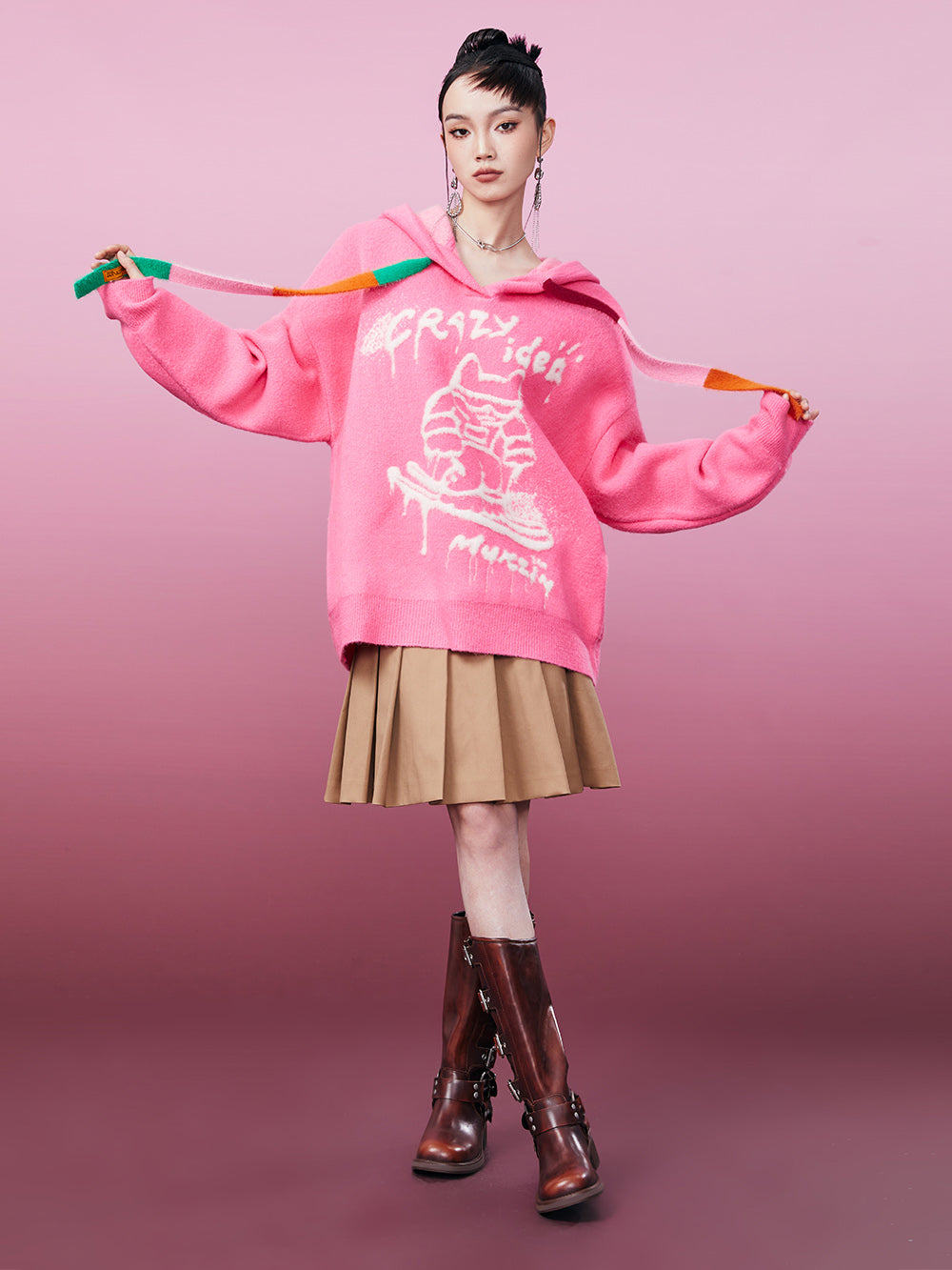 MUKZIN Color Blocking Knited Cap Apaca Sweater