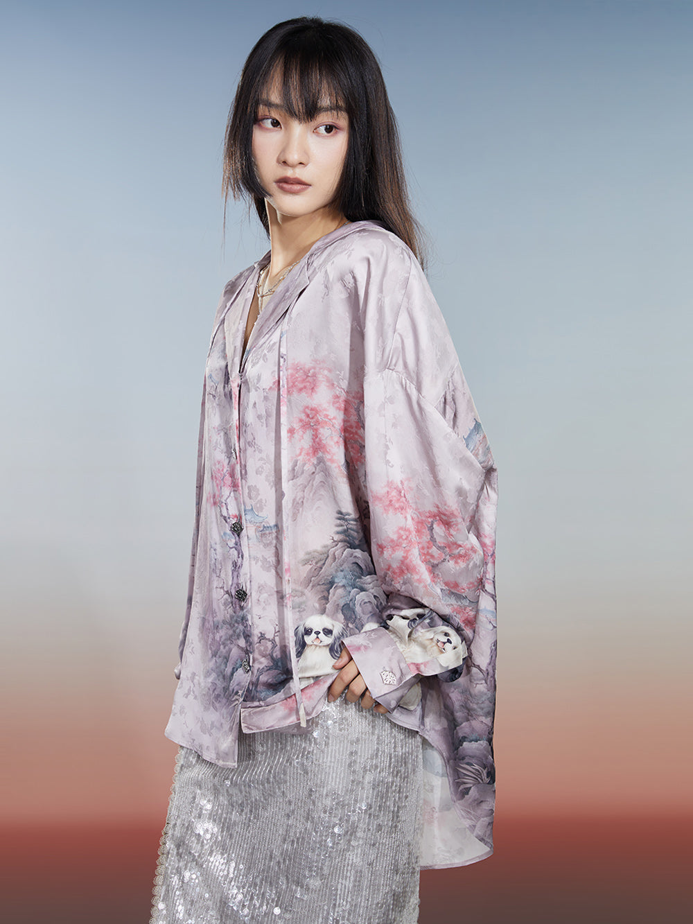MUKZIN Single-breasted Vintage Shirt Lapel Print