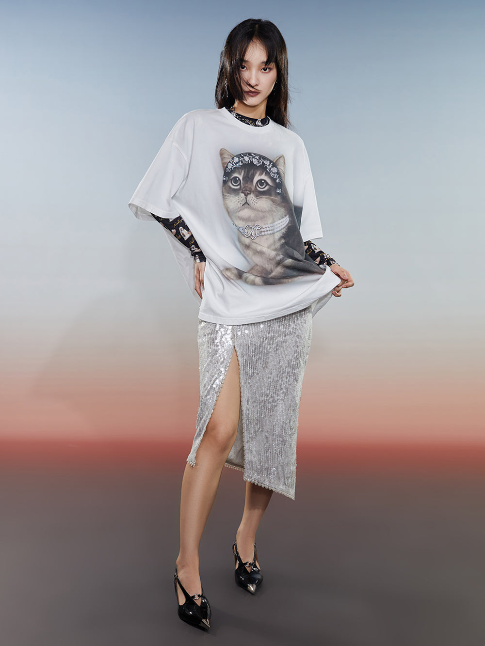 MUKZIN Sequin Straight Midi Skirt