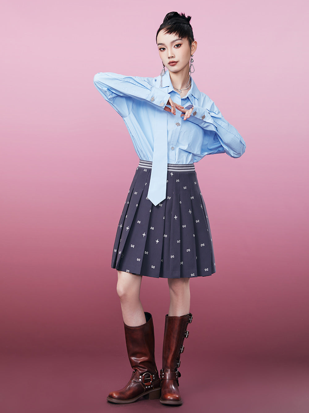 MUKZIN Sky Blue Inserted Tie Design Shirt
