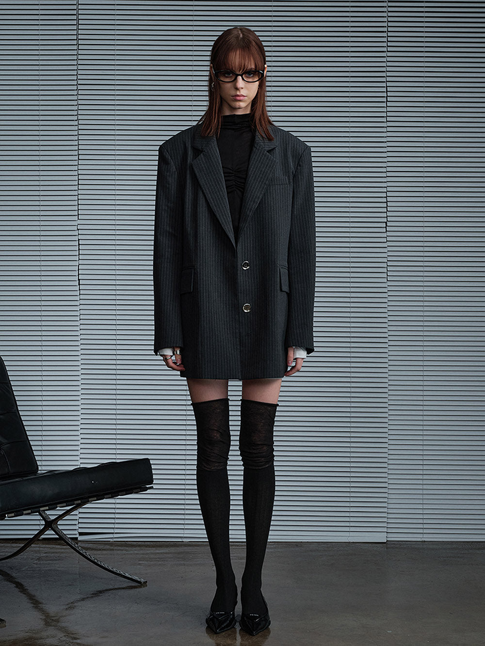 MUKTANK X MODULER Dark Grey Striped Oversized Blazer