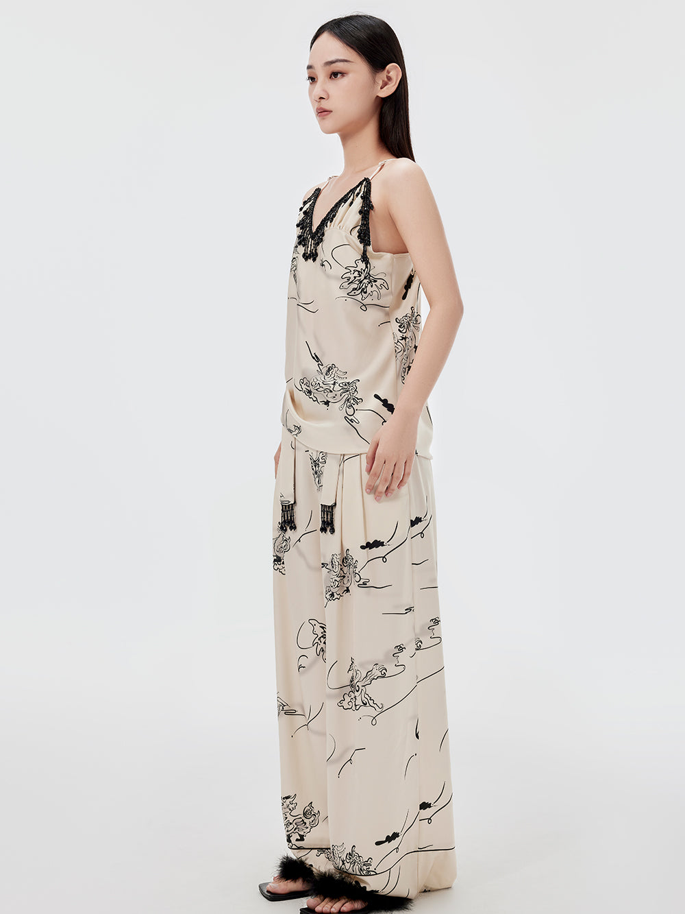 MUKZIN Sexy Suspender Print Pants Suit Two-piece Set